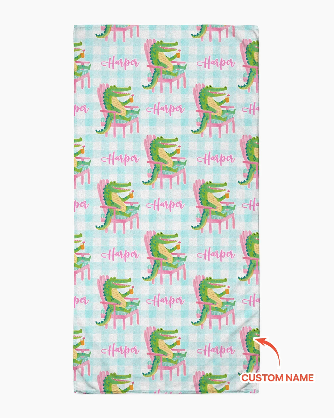 Custom Name Preppy Later Gator Bamboo Beach Towel