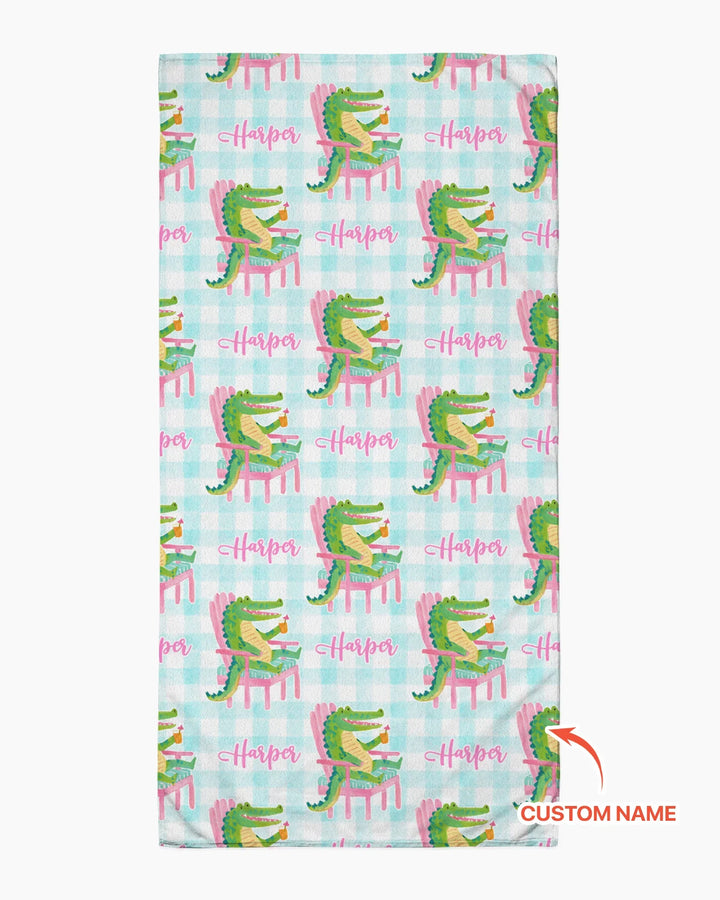 Custom Name Preppy Later Gator Bamboo Beach Towel