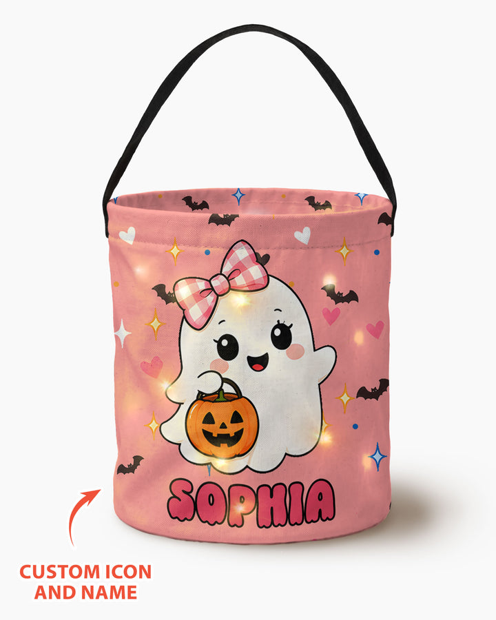 Cute Halloween Ghost Custom Name Led Light Bucket Bag