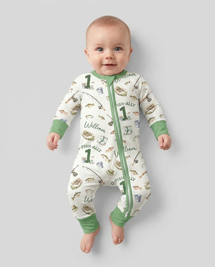 Personalized Fishing Birthday  Bamboo Convertible Zippy