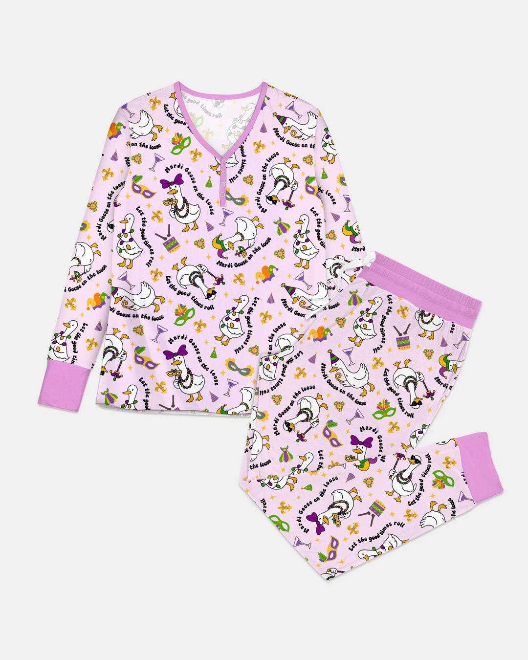 Mardi Gras Alberne Gans Damen Pyjama-Set aus Bambus