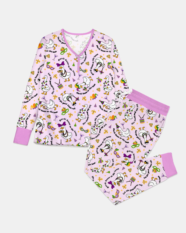 Mardi Gras Alberne Gans Damen Pyjama-Set aus Bambus