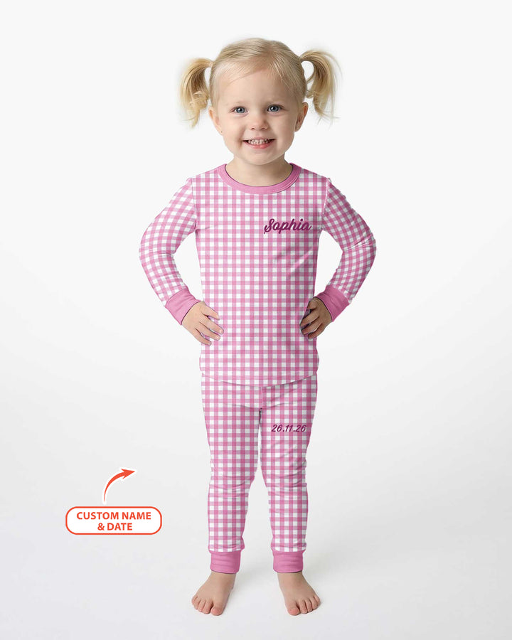 Embroidered Seersucker Bamboo Two Piece Long Sleeve Pajama Set