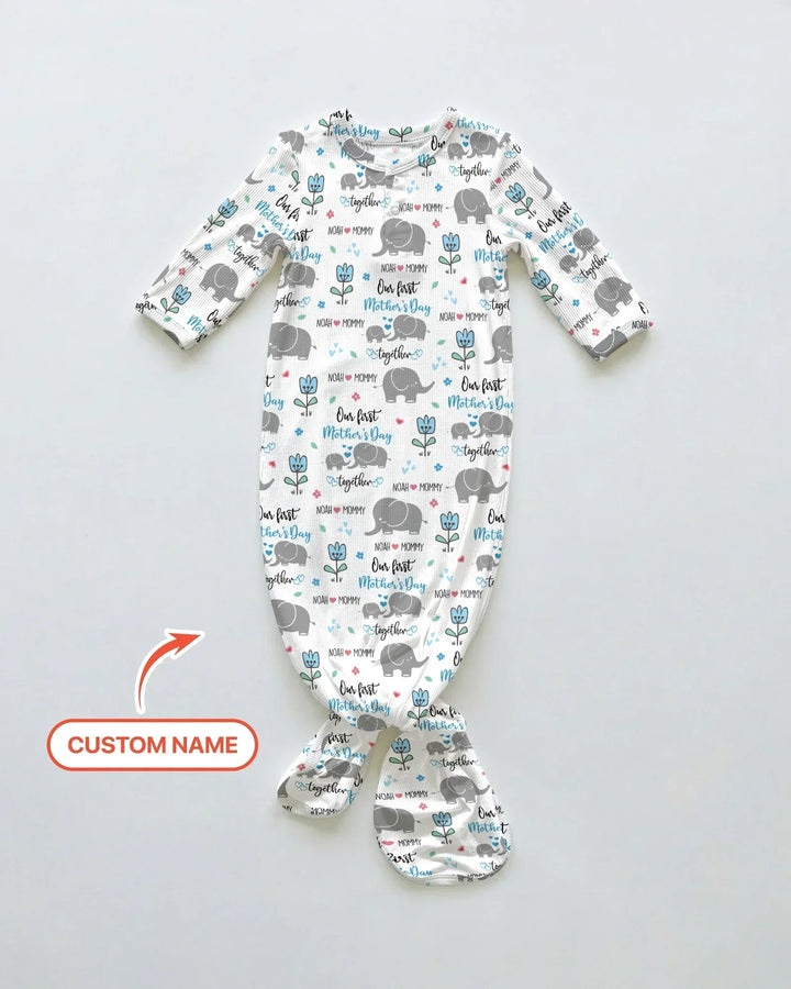 Custom Name Elephant Our First Mother's Day Bamboo Knot Gown