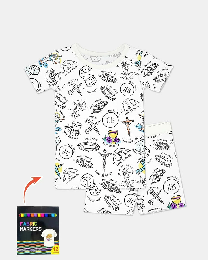 Template Zweiteiliges Pyjama-Set mit kurzen Ärmeln und Shorts