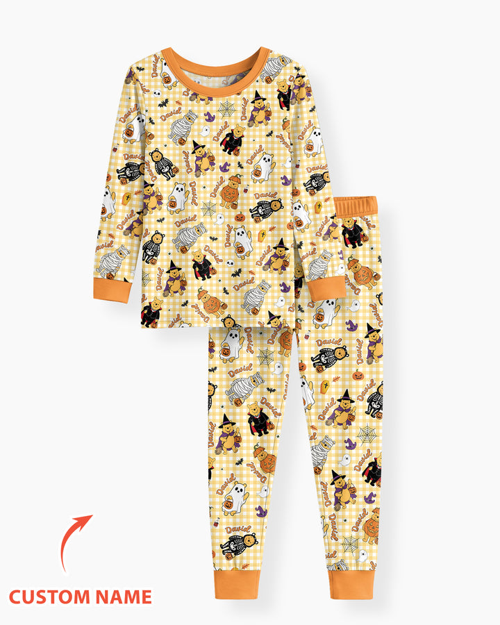 Halloween Bear Custom Name Bamboo Two Piece Long Sleeve Pajama Set