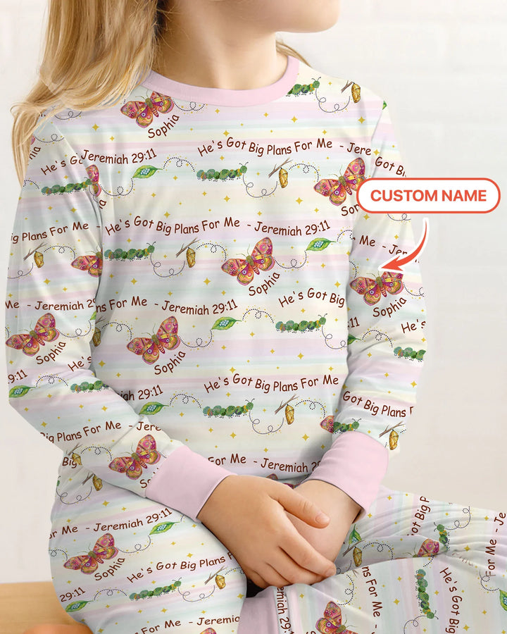 Custom Name He's Got Big Plans For Me  Bamboo Two Piece Long Sleeve Pajama Set