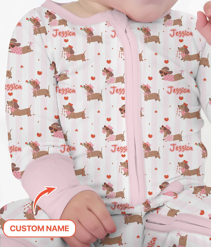 Custom Name Valentine Dachshund Family Matching Bamboo Convertible Zippy