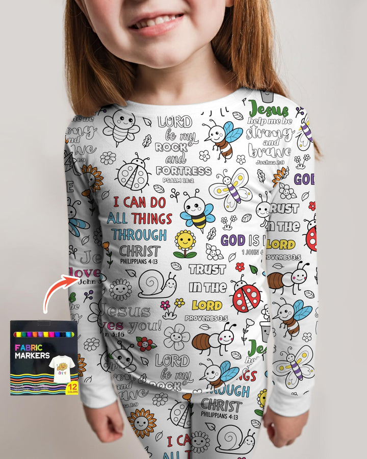 Joyful Garden Bible Verse Colorable Bamboo Two Piece Long Sleeve Pajama Set