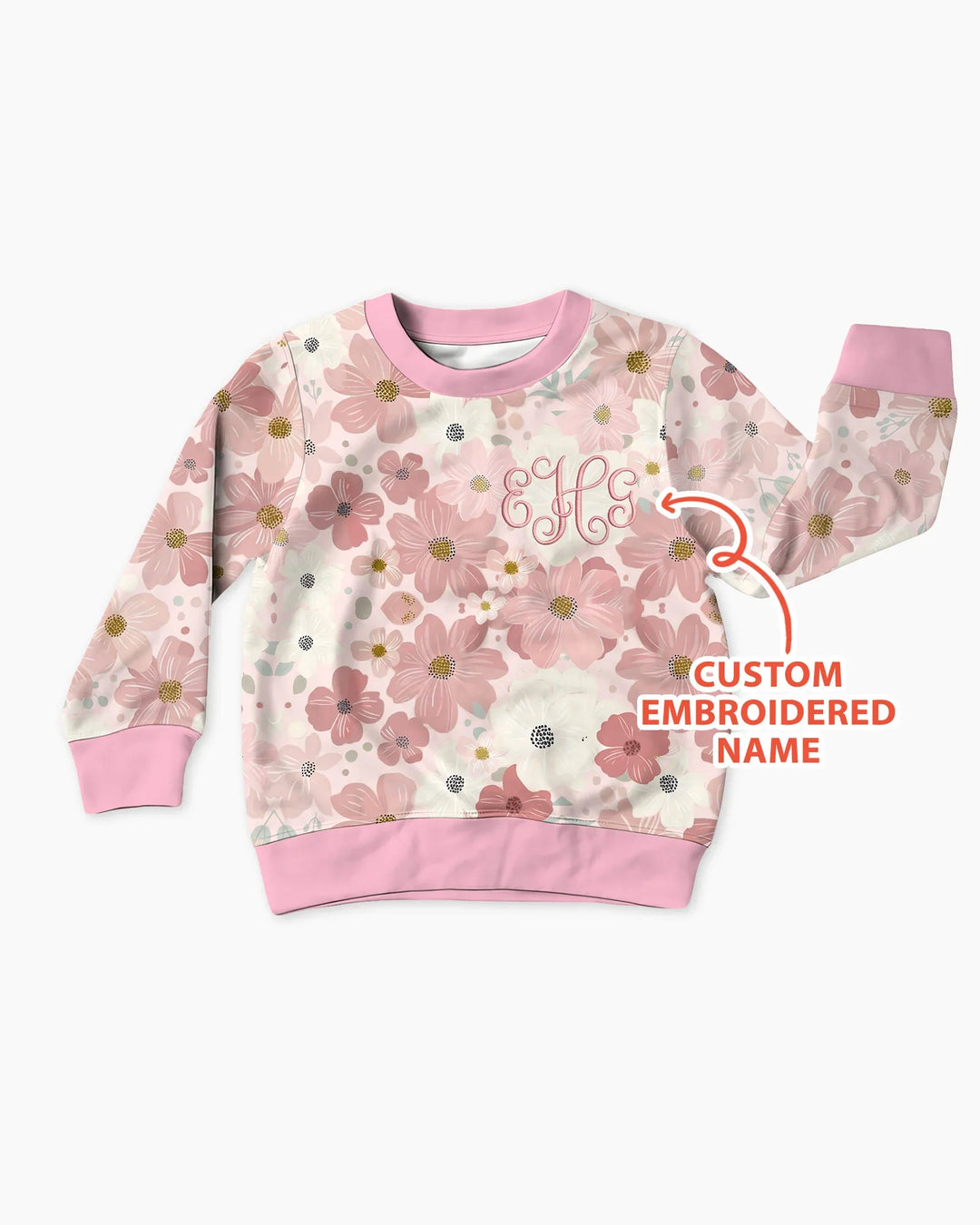 Individuell besticktes Sweatshirt mit floralem Bambus-Rundhalsausschnitt