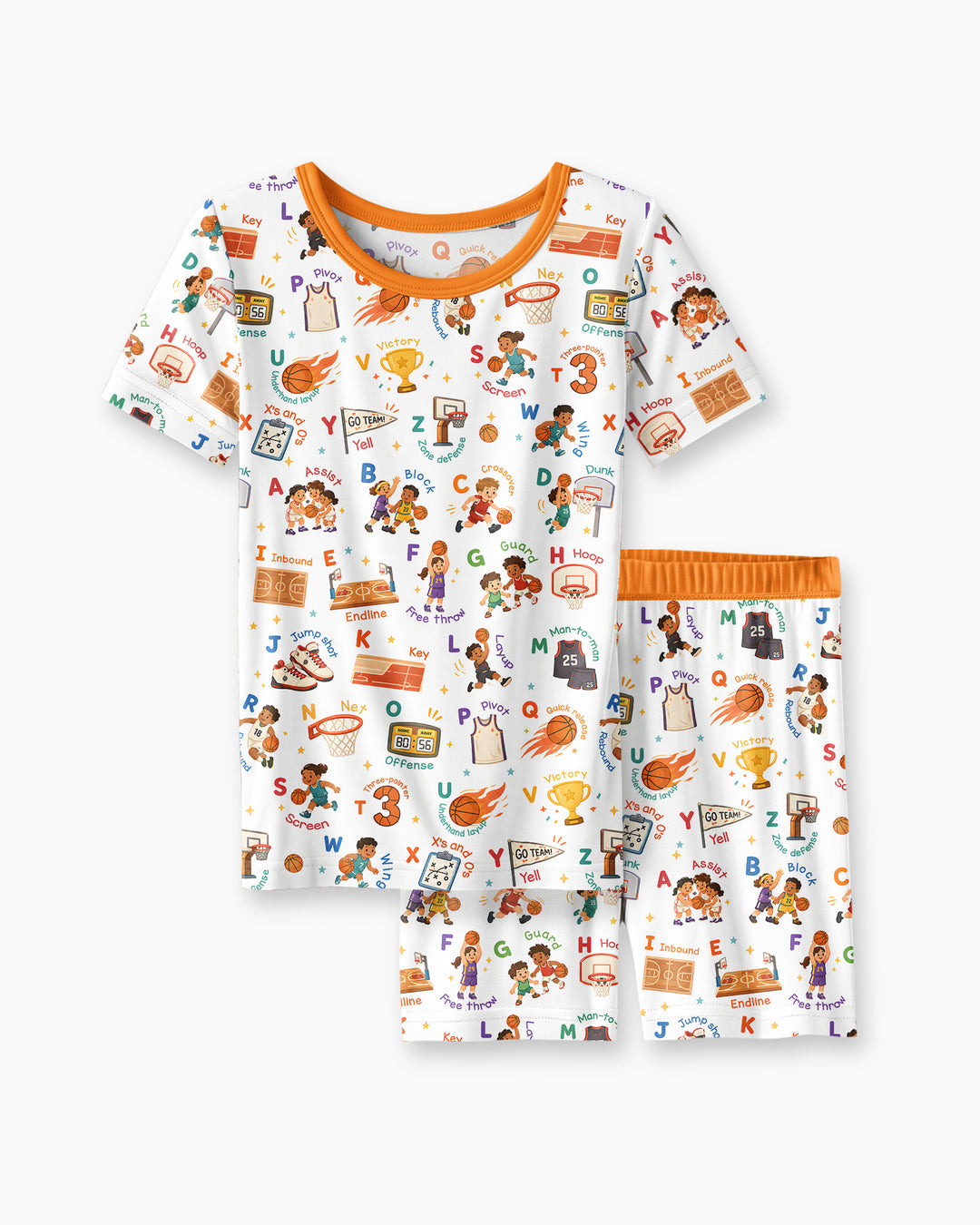 Basketball Alphabet Bamboo Two Piece Short Sleeve Shorts Pajama Set