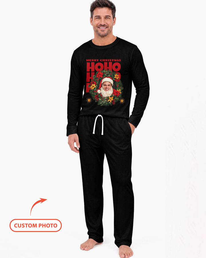 Personalized Photo Christmas Santa Bamboo Men's Pajama Set