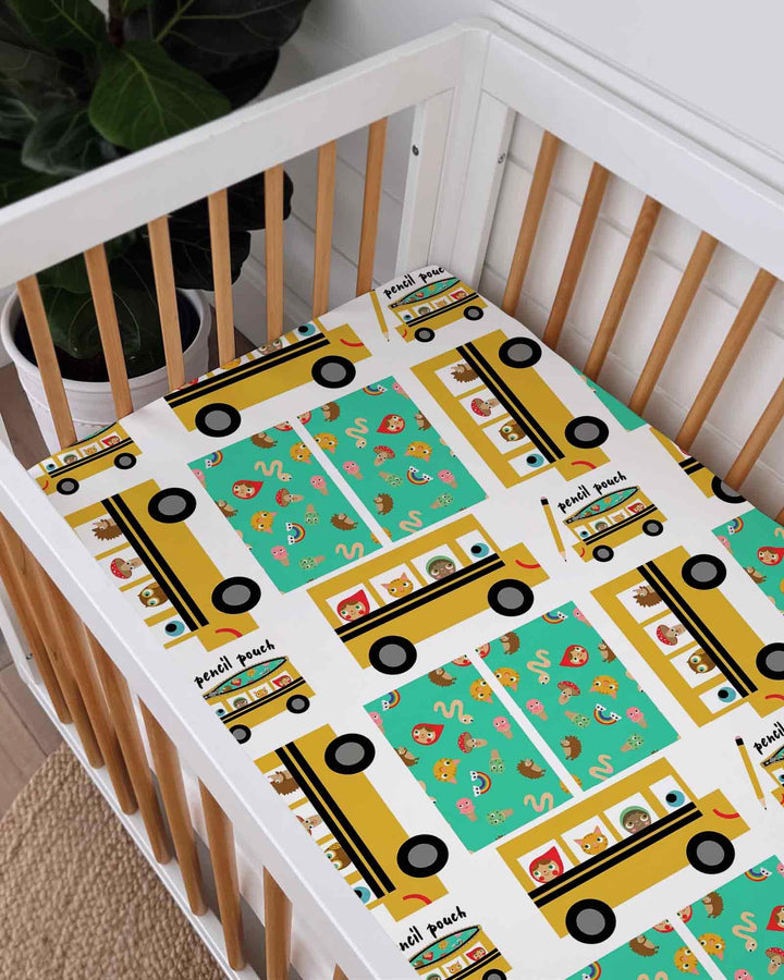 School Bus Adventures Bamboo Fitted Crib Sheet