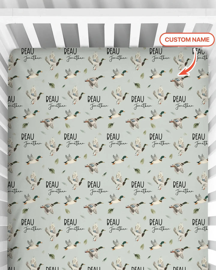 Custom Name Mallard Duck Bamboo Fitted Crib Sheet