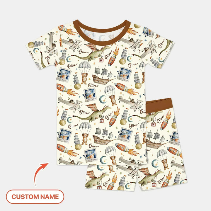 Zweiteiliges Pyjama-Set mit kurzen Ärmeln und Shorts im Sommer-Design