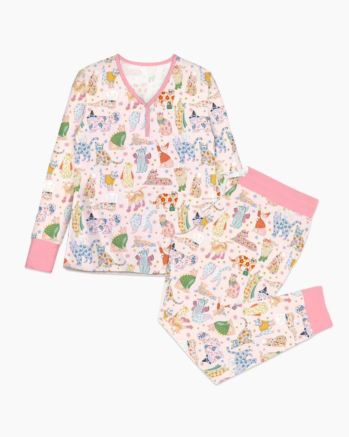 Damen-Pyjama-Set „Wunderliche Katzenparade“