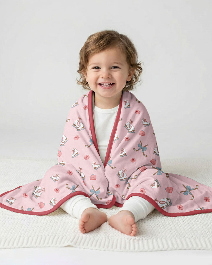 Girly Hockey Pink Bamboo Blanket