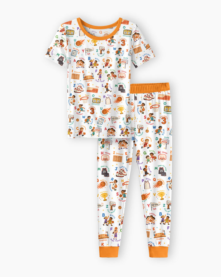 Basketball Alphabet Bamboo Two Piece Short Sleeve Pajama Set