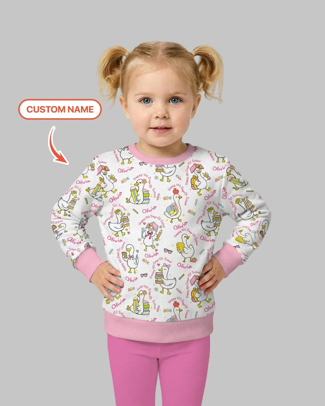 Personalisierter Name Gans Frohe 100 Schultage Bambus Rundhals-Sweatshirt