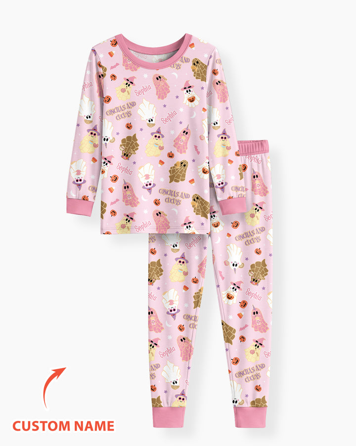Pantasmas Mexican Halloween Custom Name Bamboo Two Piece Long Sleeve Pajama Set