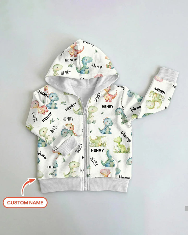 Dinosaur Custom Name Bamboo Zip Hoodie