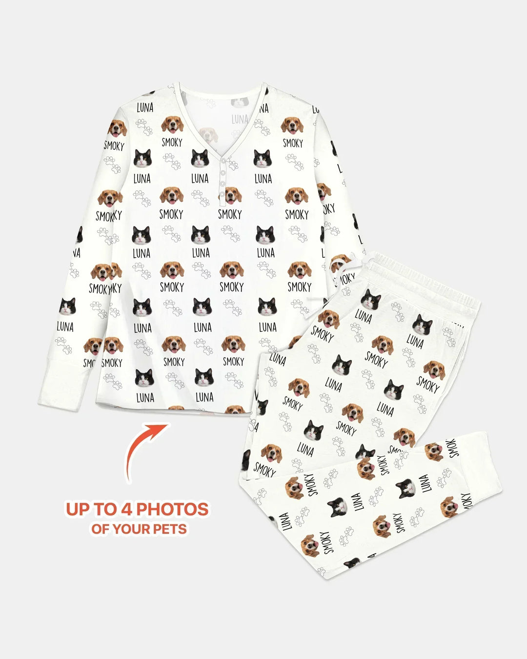 Pyjama-Set für Damen aus Bambus mit individuellem Namen und Haustierfotos