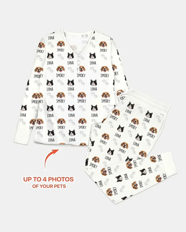 Pyjama-Set für Damen aus Bambus mit individuellem Namen und Haustierfotos