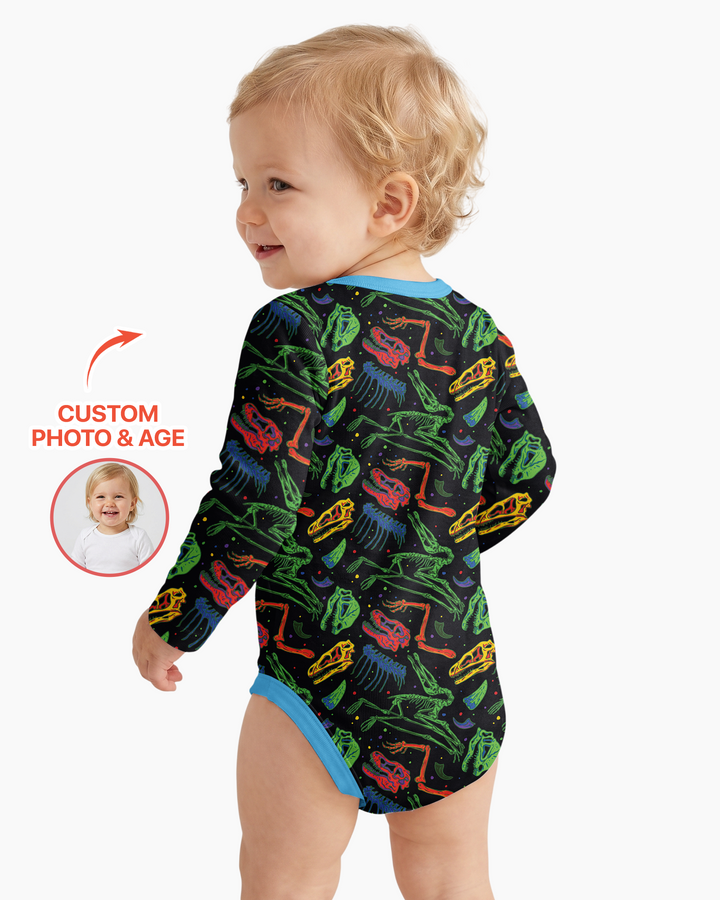Custom Photo Dino Rawr Birthday Bamboo Bodysuit