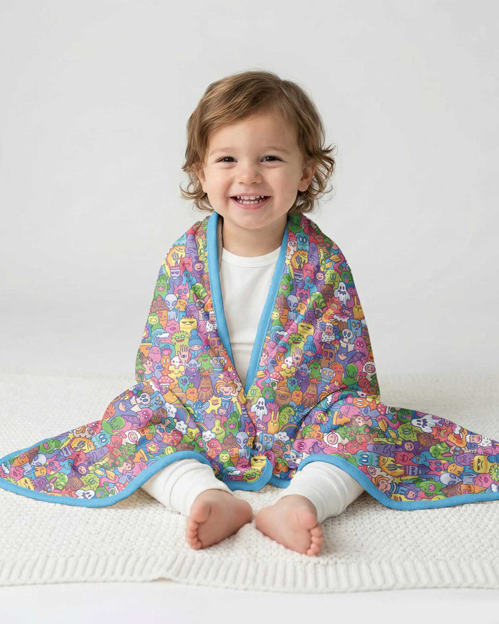 Doodle Characters Pastel Bamboo Blanket