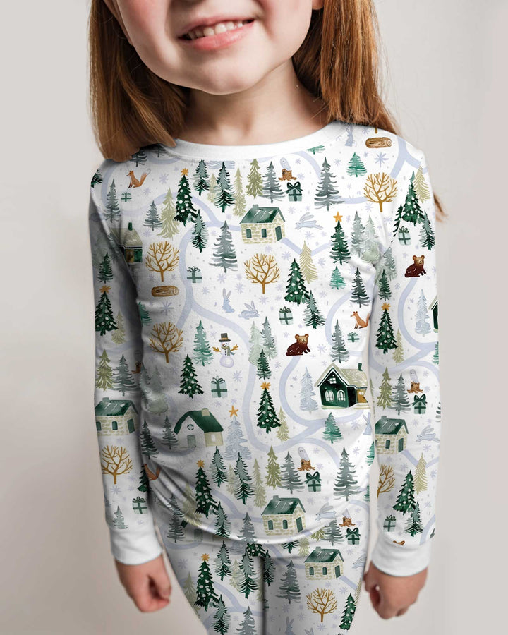 Winter Woodland Village Bamboo Two Piece Long Sleeve Pajama Set
