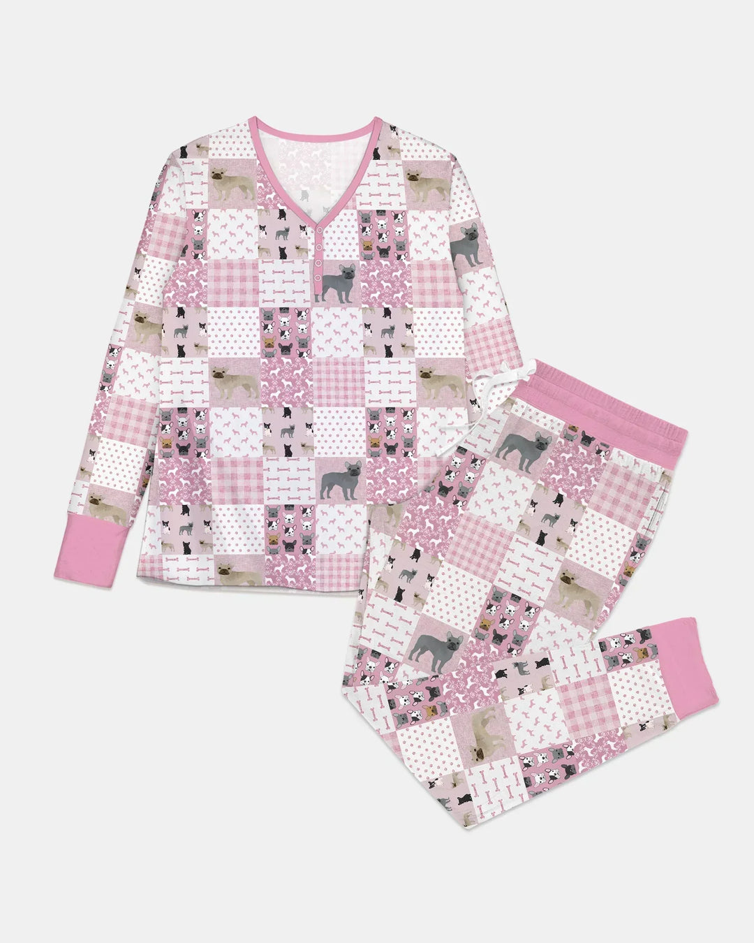 Frenchies Patchwork Family Matching Bamboo Women Pajama Set