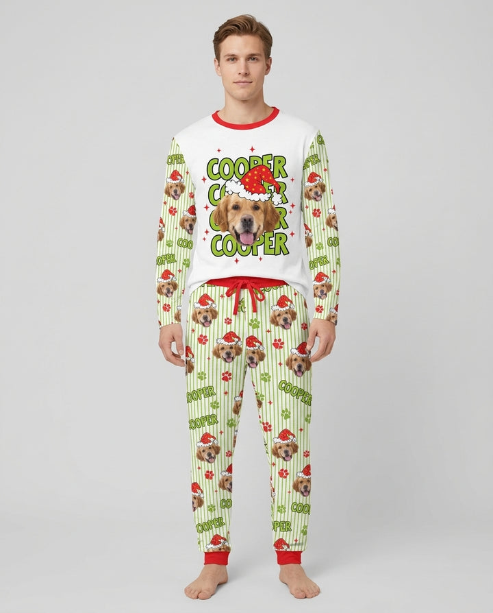 Personalized Pink Santa Dog Bamboo Men's Pajama Set