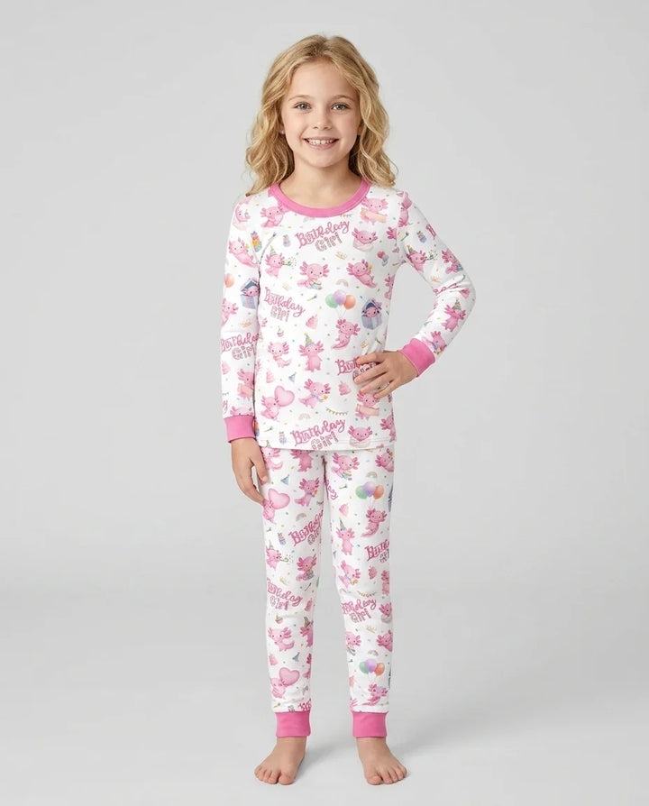 Cute Axolotl Birthday Girl Bamboo Two Piece Long Sleeve Pajama Set