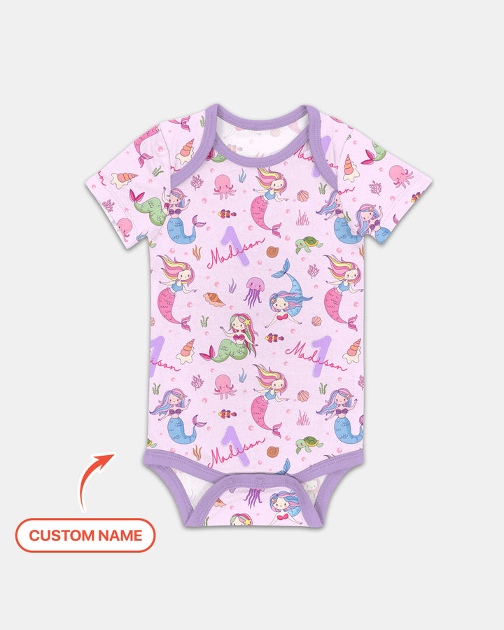 Custom Name Birthday Mermaid Wild One Bamboo Bodysuit