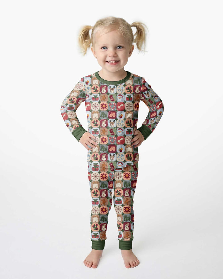 Christmas Felt Patchwork Bamboo Two Piece Long Sleeve Pajama Set