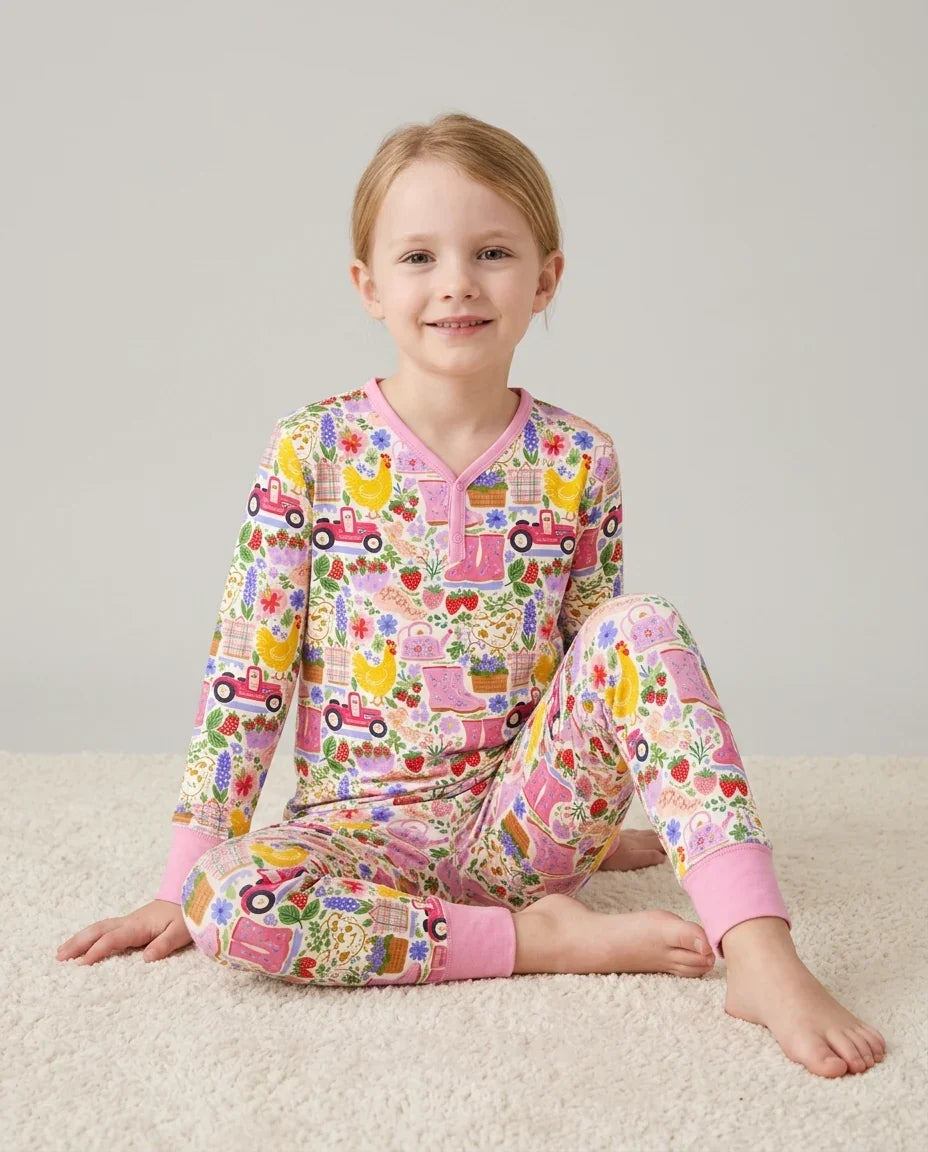 Zweiteiliges Langarm-Pyjama-Set mit Sommerfrüchten