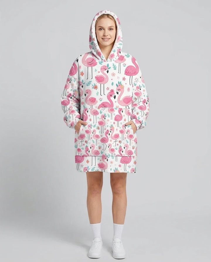 Hello Flamingo Custom Bamboo Blanket Hoodie