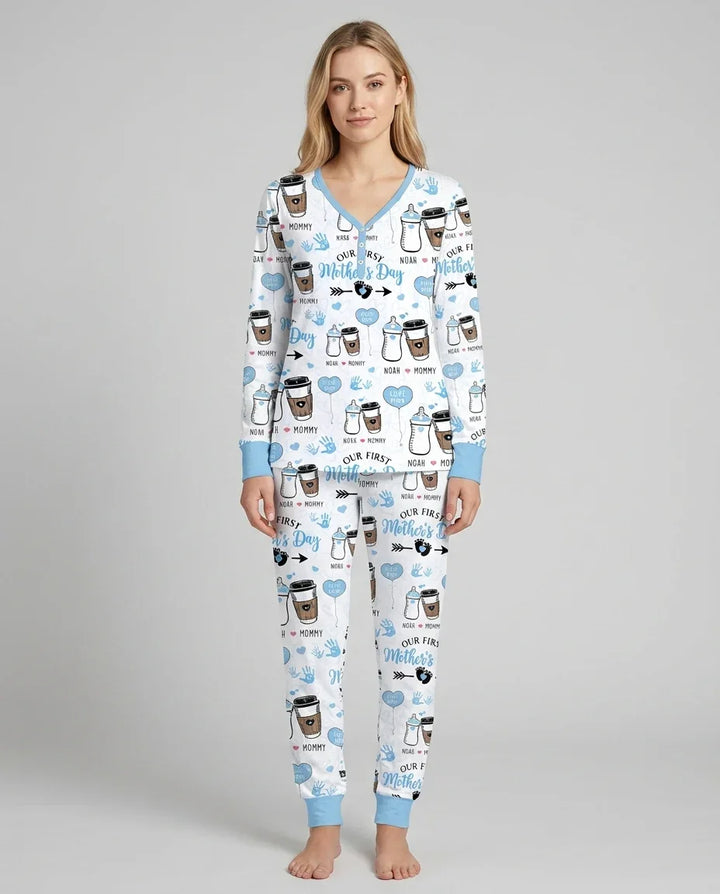 Personalisiertes „Erster Muttertag“-Trink-Pyjama-Set aus Bambus für Damen