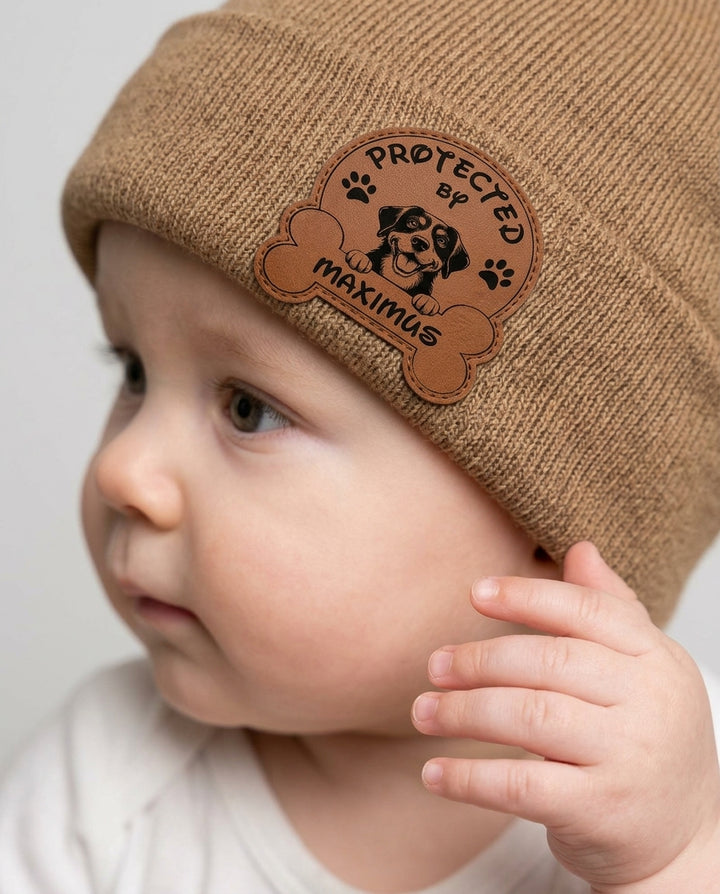 Personalized Protected By Leather Patch Beanie