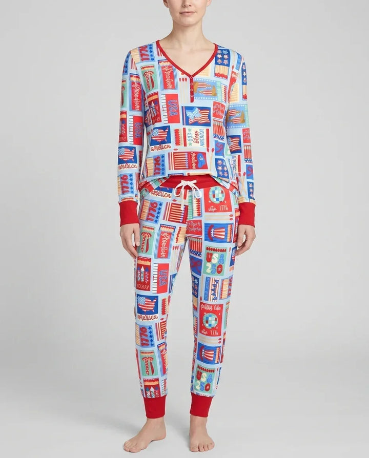 Patriotisches Streichholzschachtel-Pyjama-Set aus Bambus für Damen im Partnerlook