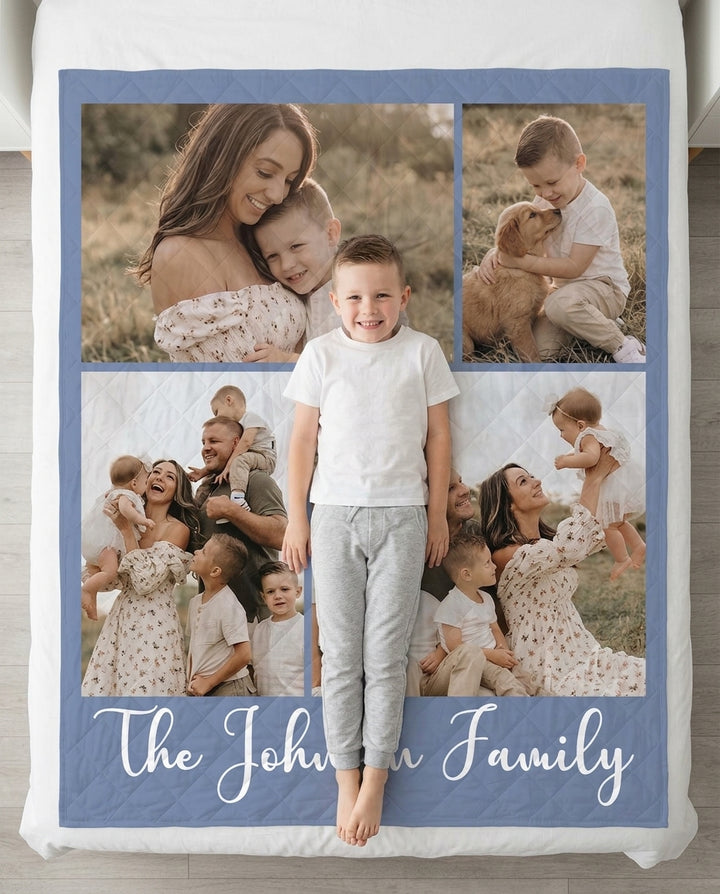 Custom Photo Collage Family Bamboo Quilt Blanket