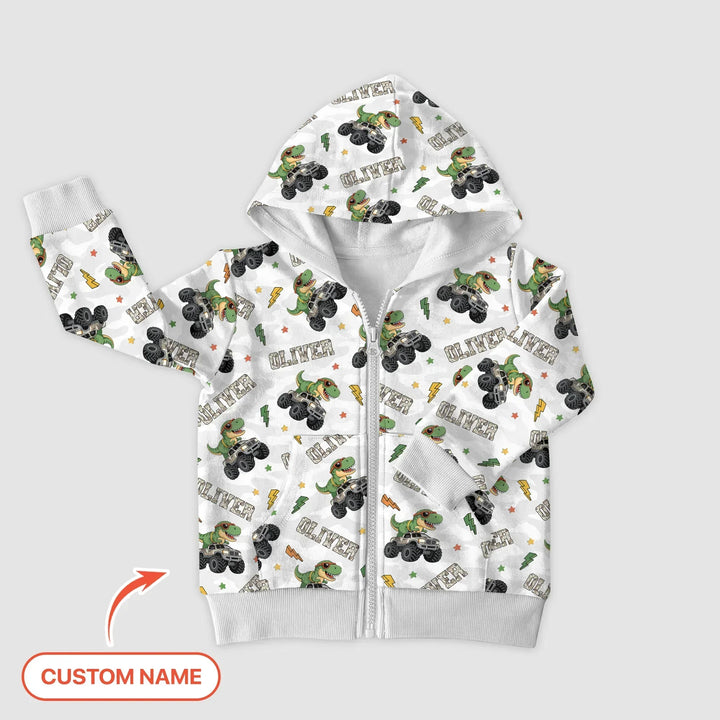 Personalisierter Name Camo Trucker Dino Bambus Reißverschluss-Hoodie