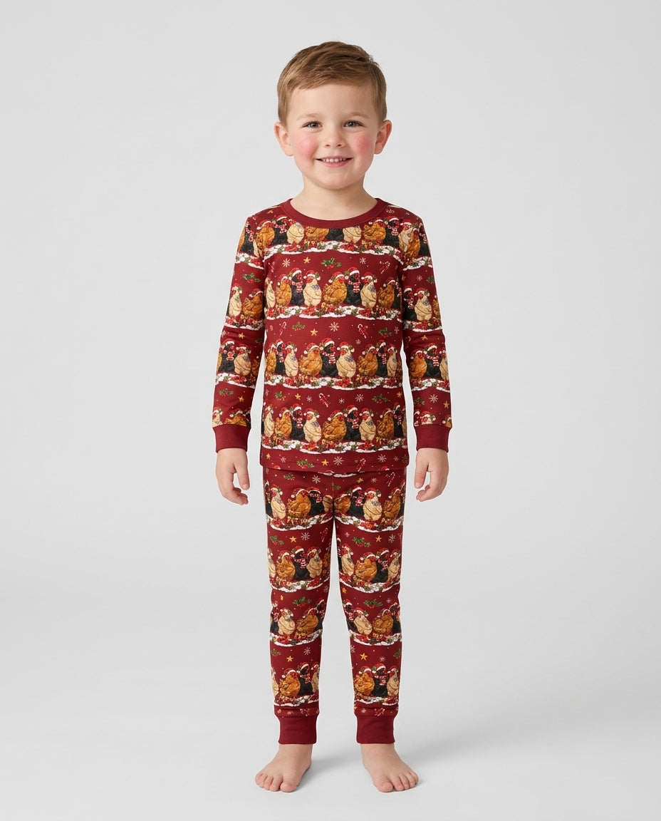 Farm Chicken Christmas Bamboo Two Piece Long Sleeve Pajama Set