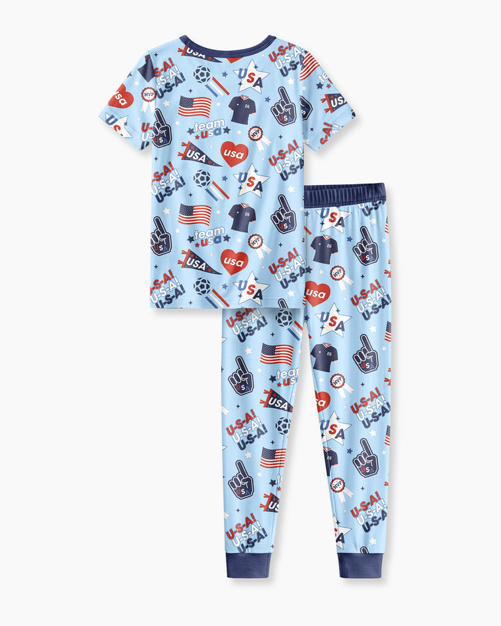 Soccer Party Team USA Bamboo Two Piece Short Sleeve Pajama Set