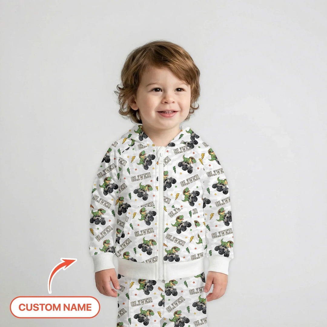 Personalisierter Name Camo Trucker Dino Bambus Reißverschluss-Hoodie