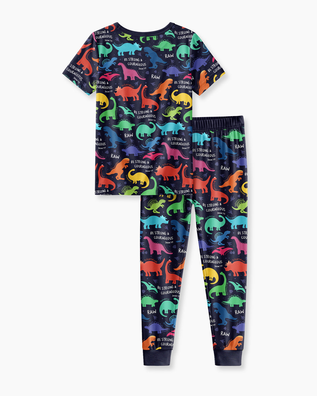 Be Strong and Courageous Dinosaur Christian Bamboo Two Piece Short Sleeve Pajama Set