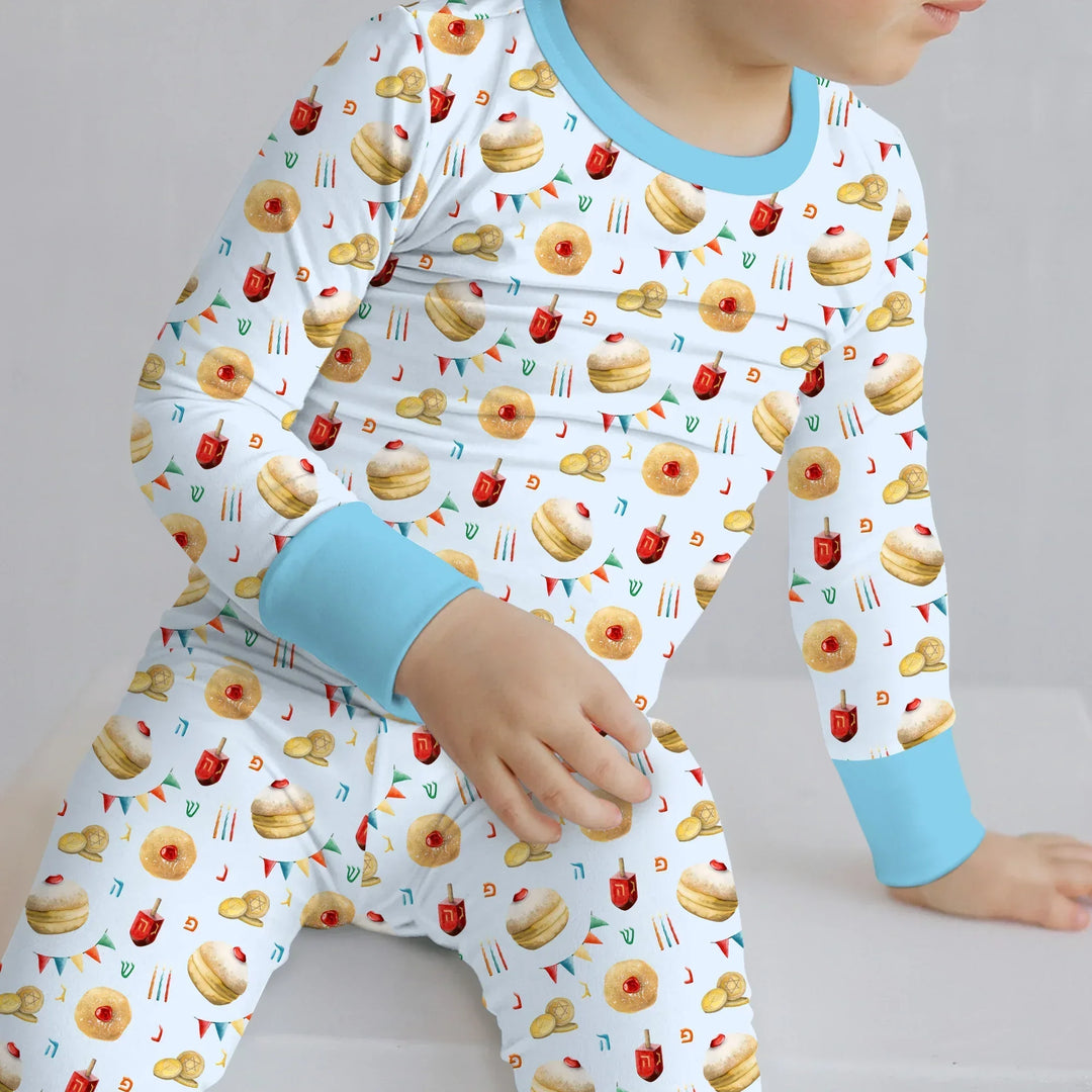 Hanukkah Donuts Two Piece Long Sleeve Pajama Set , Hanukkah Donuts Two Piece Long Sleeve Pajama Set - 12-18M / Blue