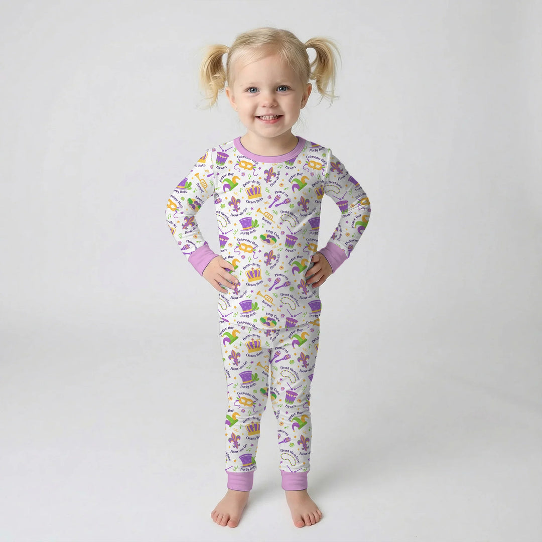 Mardi Gras Family Matching Bamboo Two Piece Long Sleeve Pajama Set