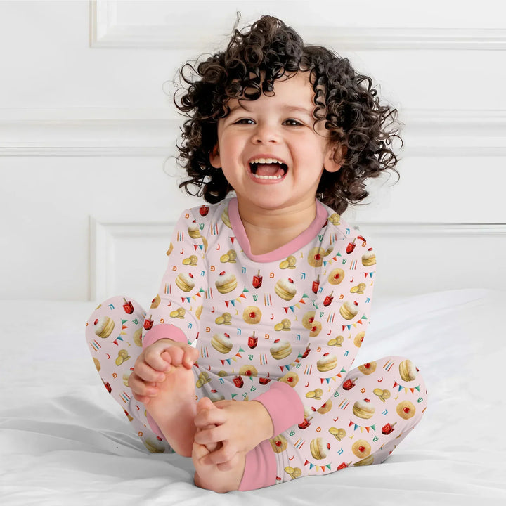 Hanukkah Donuts Two Piece Long Sleeve Pajama Set , Hanukkah Donuts Two Piece Long Sleeve Pajama Set - 12-18M / Blue