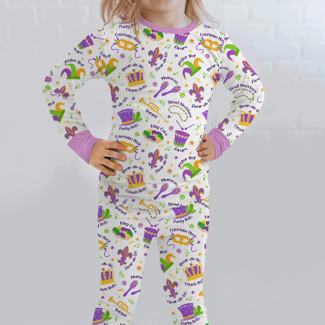 Mardi Gras Family Matching Bamboo Two Piece Long Sleeve Pajama Set